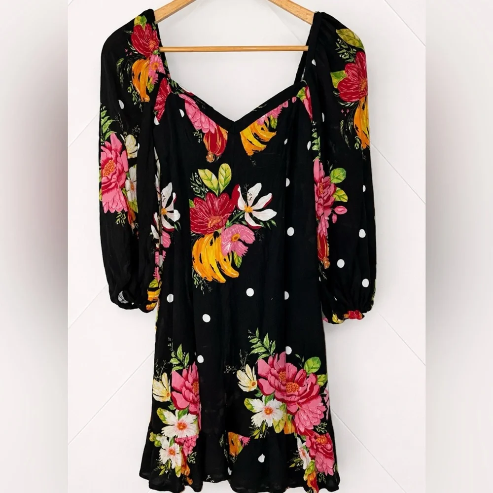 Farm Rio Nanaju Floral Mini tropical Bold Dress in Black Multi Pinks Orange XS - Picture 6 of 10